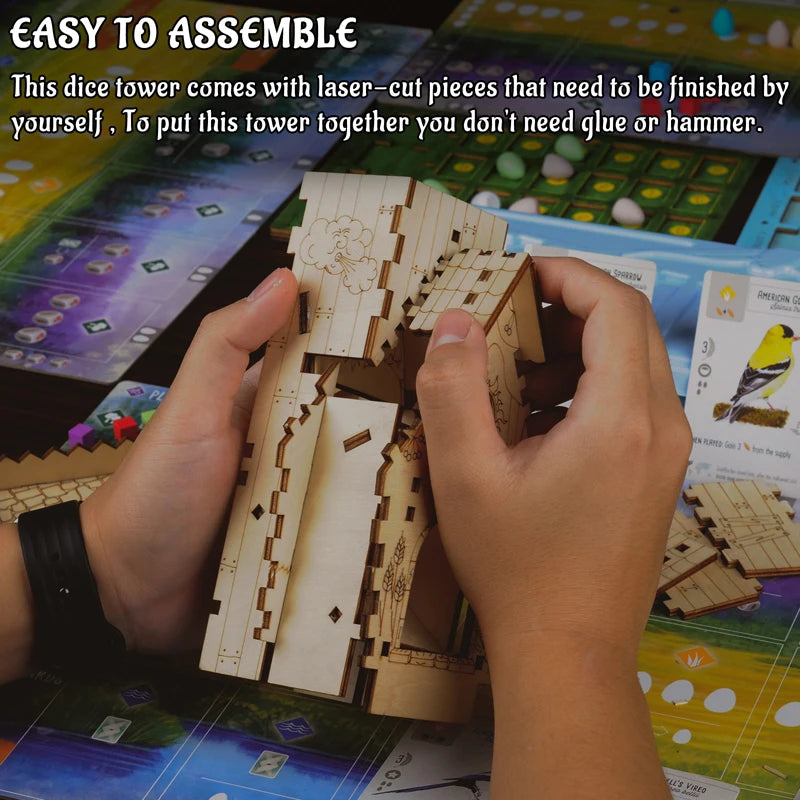 Bird Feeder Dice Tower with Tray, Wood Laser Cut Perfect for Wingspan, and Other Tabletop Games
