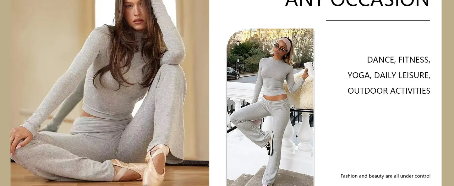 Women's Yoga Two-Piece Set ,Long-Sleeve Wide-Leg Activewear, Yoga  Coordinated Set