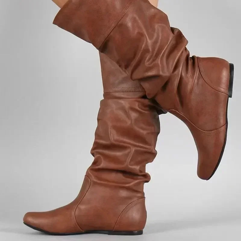 2024 Mid-Calf  Women Boots, Flat  Spring Autumn High Boots, Long Western Women Footwear Large size 35-43