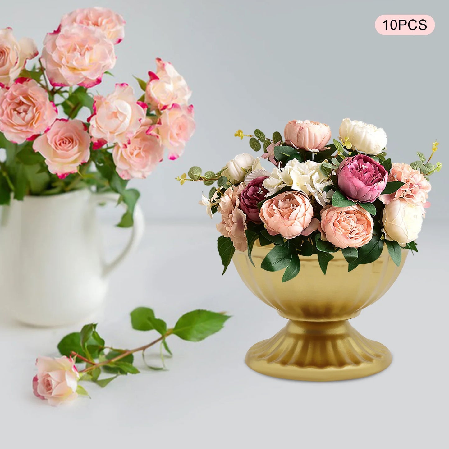 10 PCS Mini Vase White/Bright Golden Metal  Vase,  Flower Arrangement Container, Home Vessel Ornament Wedding Flower Vase