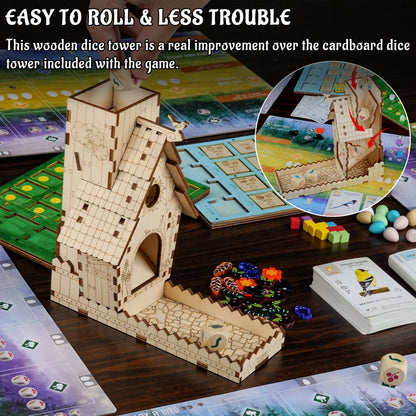 Bird Feeder Dice Tower with Tray, Wood Laser Cut Perfect for Wingspan, and Other Tabletop Games
