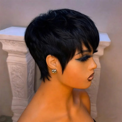 black pixie cut, machine made wig for women, 6inch 99j 1b30 color pixie straight human hair wig 150% density wig