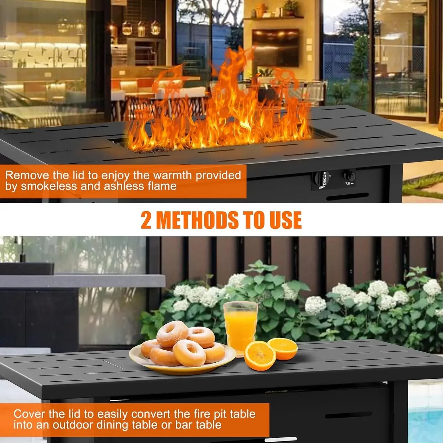 Walsunny 43 inch Outdoor Propane Fire Pit, 50,000 BTU Pit Table with Lid, Waterproof Cover