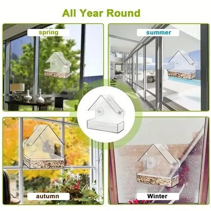 Transparent Bird Feeder Birds House for Outdoor Window, Feeder with Strong Suction Cups for Wild Birds, Cardinal Bluebird