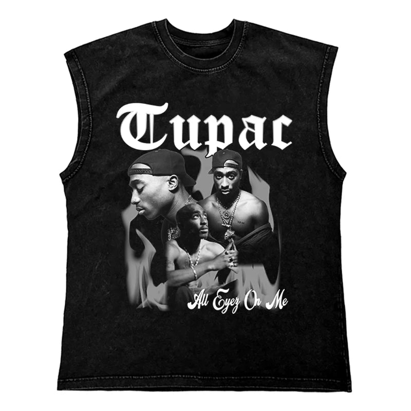 Washed Hip Hop Streetwear  Men T Shirt, Oversized Cotton Graphic Portrait Tank Tops