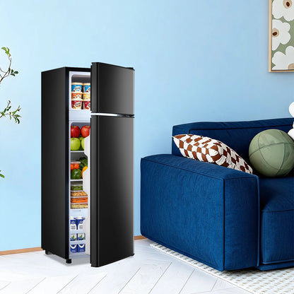 Mini Refrigerator with Top Freezer 66 Liter Dual Door, with 7-Level Adjustable Thermostat for Office, BLACK