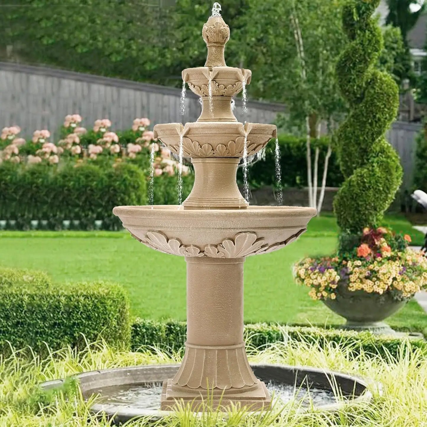 Large Cascading, Resin, Floor Standing Water Fountain, With Pump For Indoor Outdoor Patio Yard, Home Garden Decor