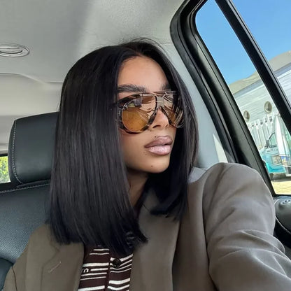 Human Hair, 220% Density 13x4 HD Lace Frontal, Short Straight Lace Front Bob Wigs, For Black Women Human Hair Pre Plucked Straight Brazilian Human Hair