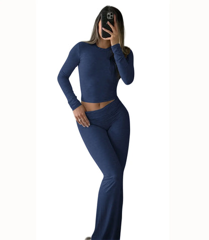 Women's Yoga Two-Piece Set ,Long-Sleeve Wide-Leg Activewear, Yoga  Coordinated Set