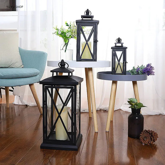 Windproof Lantern Glass Candle Holders, Metal ,Large Black Wedding Modern Design, Moroccan Candlestick, Home Decor