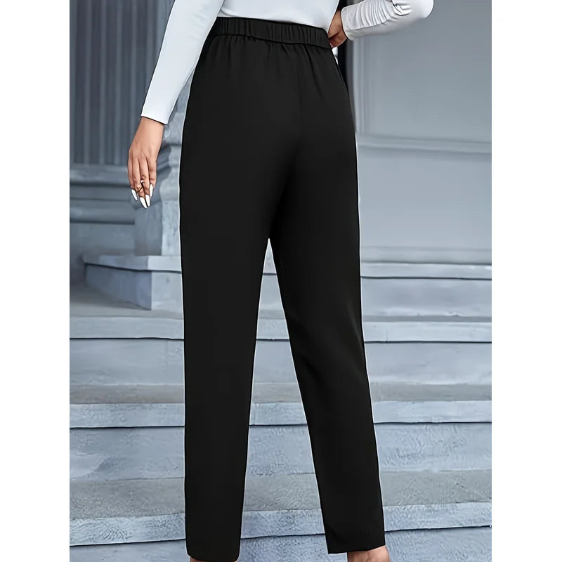2025 Classy Fashion Slim Fit Trousers Women Regular Waist Comfortable Slimming Solid Black Daily Office
