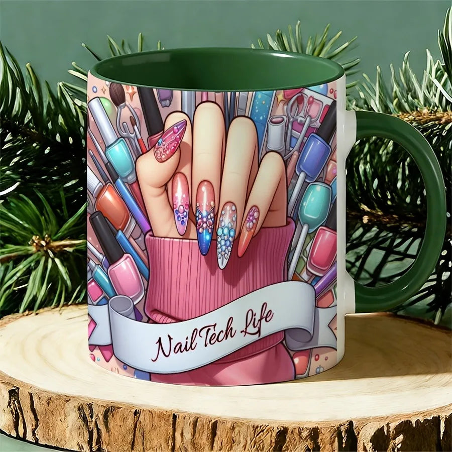 11Oz Ceramic Cup, Special for Manicurists , with Manicurist Life Pattern and Cup Mouth Design,  Suitable for Manicurists, Beauticians, Salon Gifts, Manicurist Birthday Gifts (no Assembly Required)