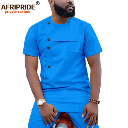 Men Clothing Ankara Pants Set, Dashiki Shirt 2 Piece Outfit, Crop Top Attire Short Sleeve Casual