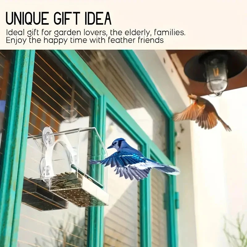 Transparent Bird Feeder Birds House for Outdoor Window, Feeder with Strong Suction Cups for Wild Birds, Cardinal Bluebird