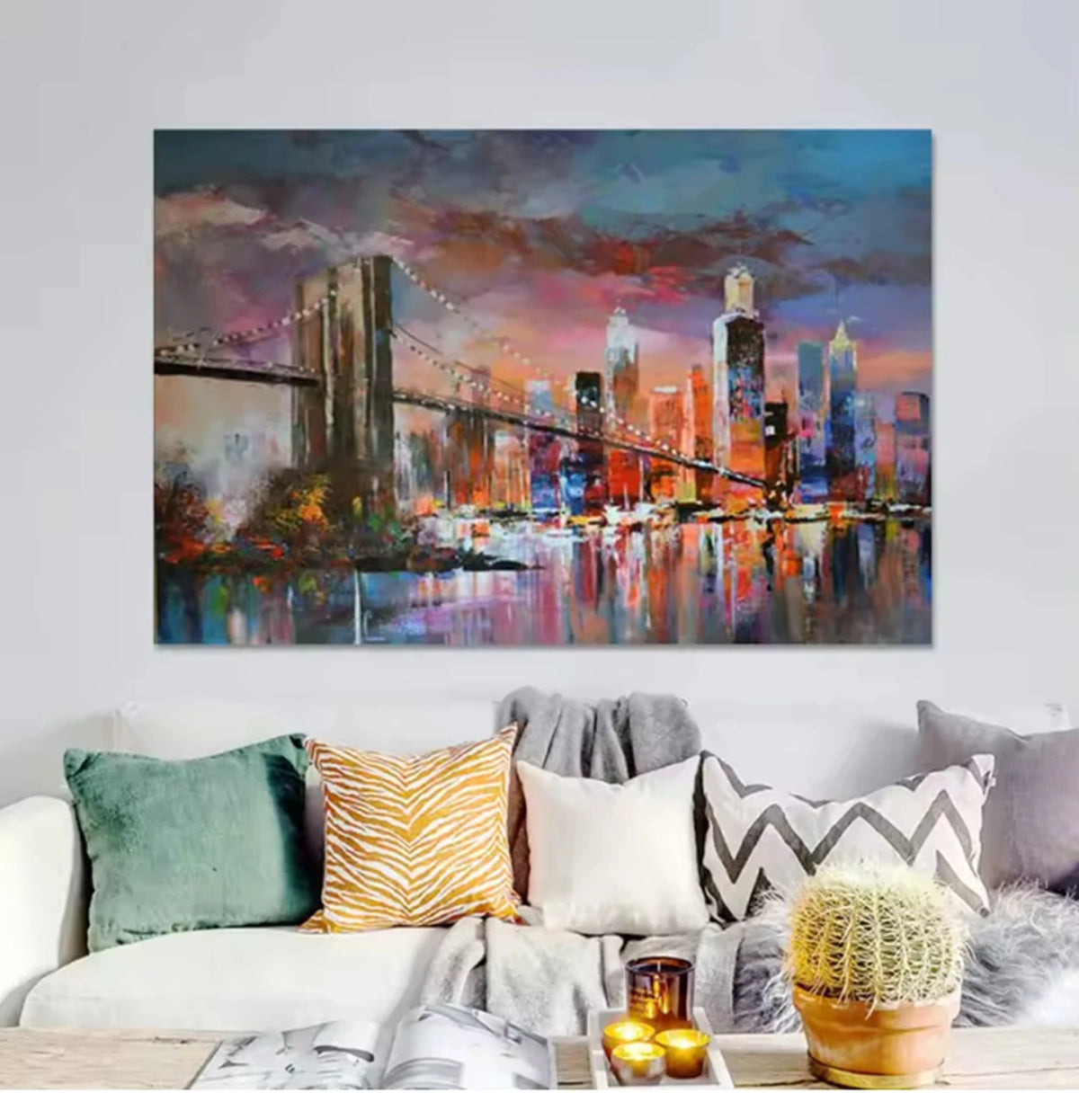Modern Abstract Painting, Thick Texture, Handmade Canvas Art, New York City Handpainted, Home Wall Decor Oil Paintings Unframed