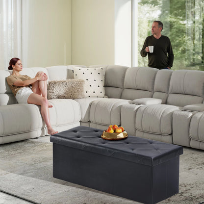 43 Inches Leather Folding Ottoman Storage, Footstool Toy Box,  Bench Load 660 lbs, Foot Rest Stool For Living Room, Storage for Bedroom
