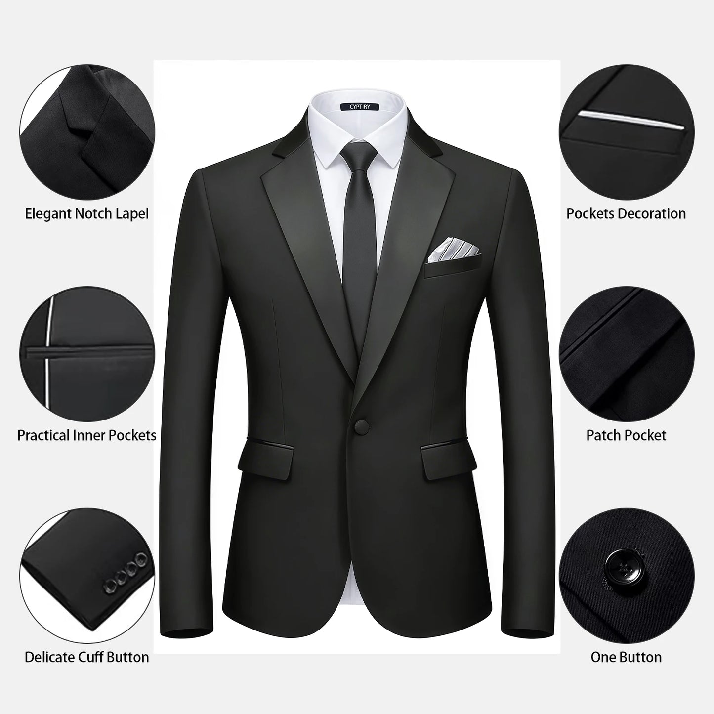 Men's Slim Fit  Business Suit 2-Piece Jacket & Pant Suit