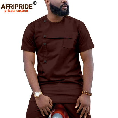 Men Clothing Ankara Pants Set, Dashiki Shirt 2 Piece Outfit, Crop Top Attire Short Sleeve Casual