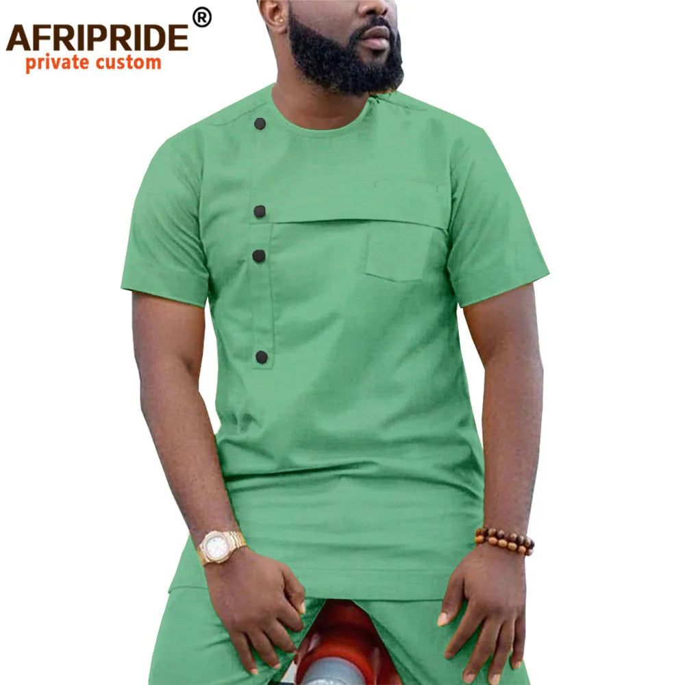 Men Clothing Ankara Pants Set, Dashiki Shirt 2 Piece Outfit, Crop Top Attire Short Sleeve Casual
