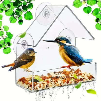 Transparent Bird Feeder Birds House for Outdoor Window, Feeder with Strong Suction Cups for Wild Birds, Cardinal Bluebird