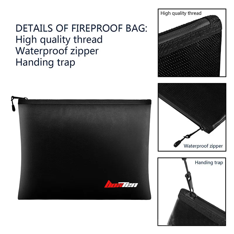 New Fireproof Document Bag, Waterproof Money Bags, Fire Safe Storage Pouch with Zipper Cash File Envelope Holder for Home Office