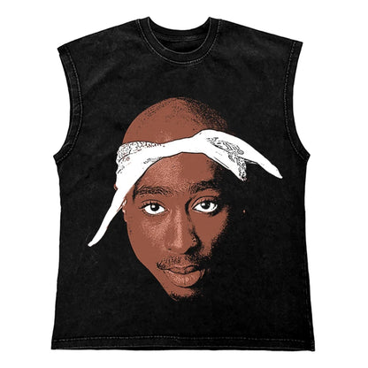 Washed Hip Hop Streetwear  Men T Shirt, Oversized Cotton Graphic Portrait Tank Tops