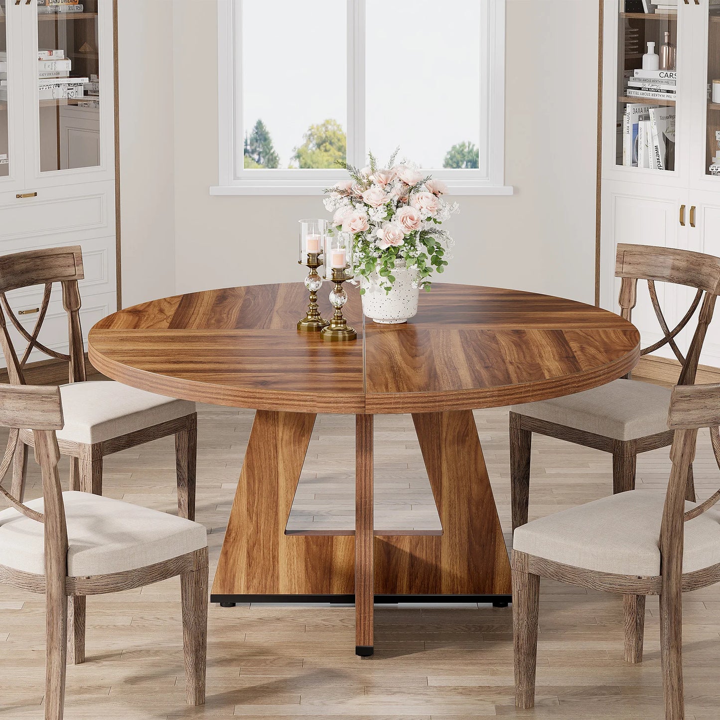 Tribesigns Round Dining Table for 4, 47 Inch Farmhouse Kitchen Table ,Small Kitchen Table Dining Room