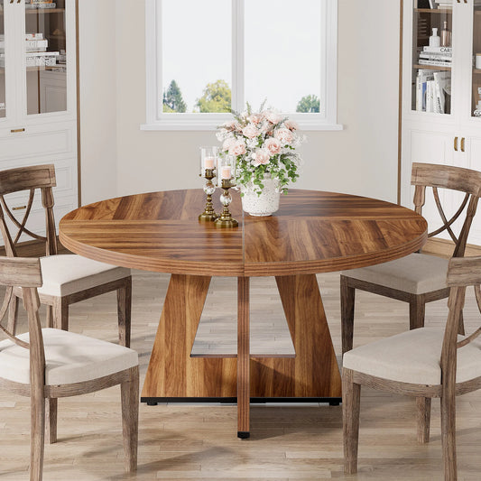 Tribesigns Round Dining Table for 4, 47 Inch Farmhouse Kitchen Table ,Small Kitchen Table Dining Room
