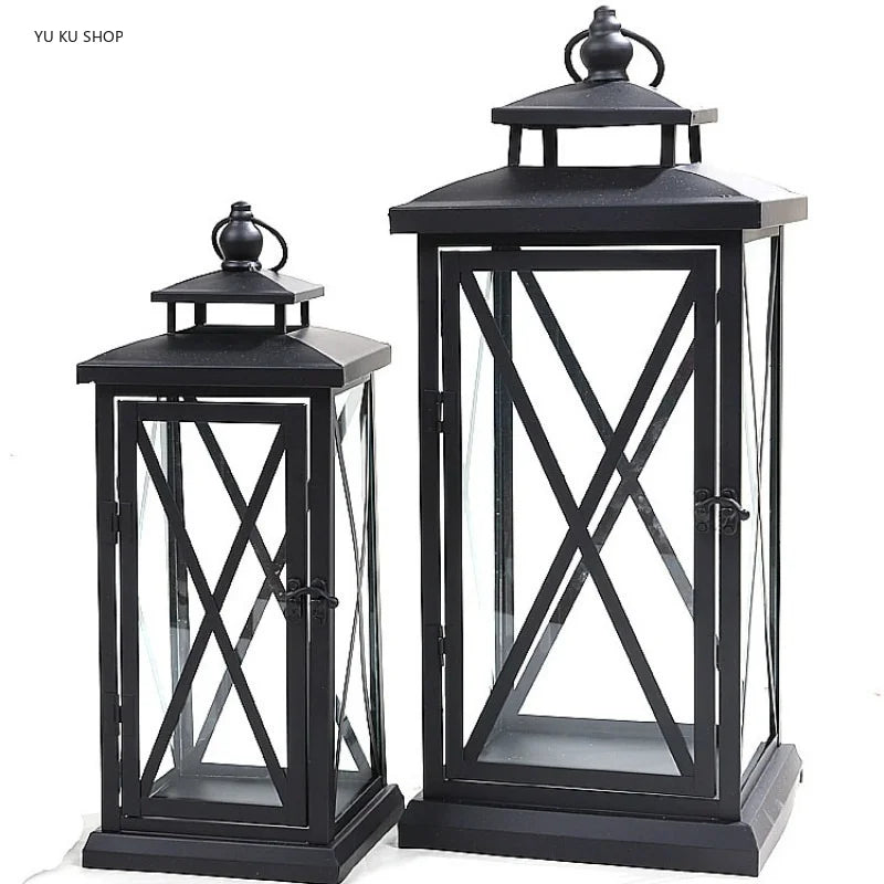 Windproof Lantern Glass Candle Holders, Metal ,Large Black Wedding Modern Design, Moroccan Candlestick, Home Decor