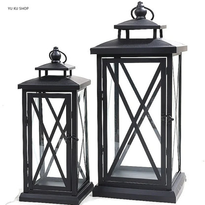 Windproof Lantern Glass Candle Holders, Metal ,Large Black Wedding Modern Design, Moroccan Candlestick, Home Decor