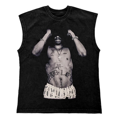 Washed Hip Hop Streetwear  Men T Shirt, Oversized Cotton Graphic Portrait Tank Tops