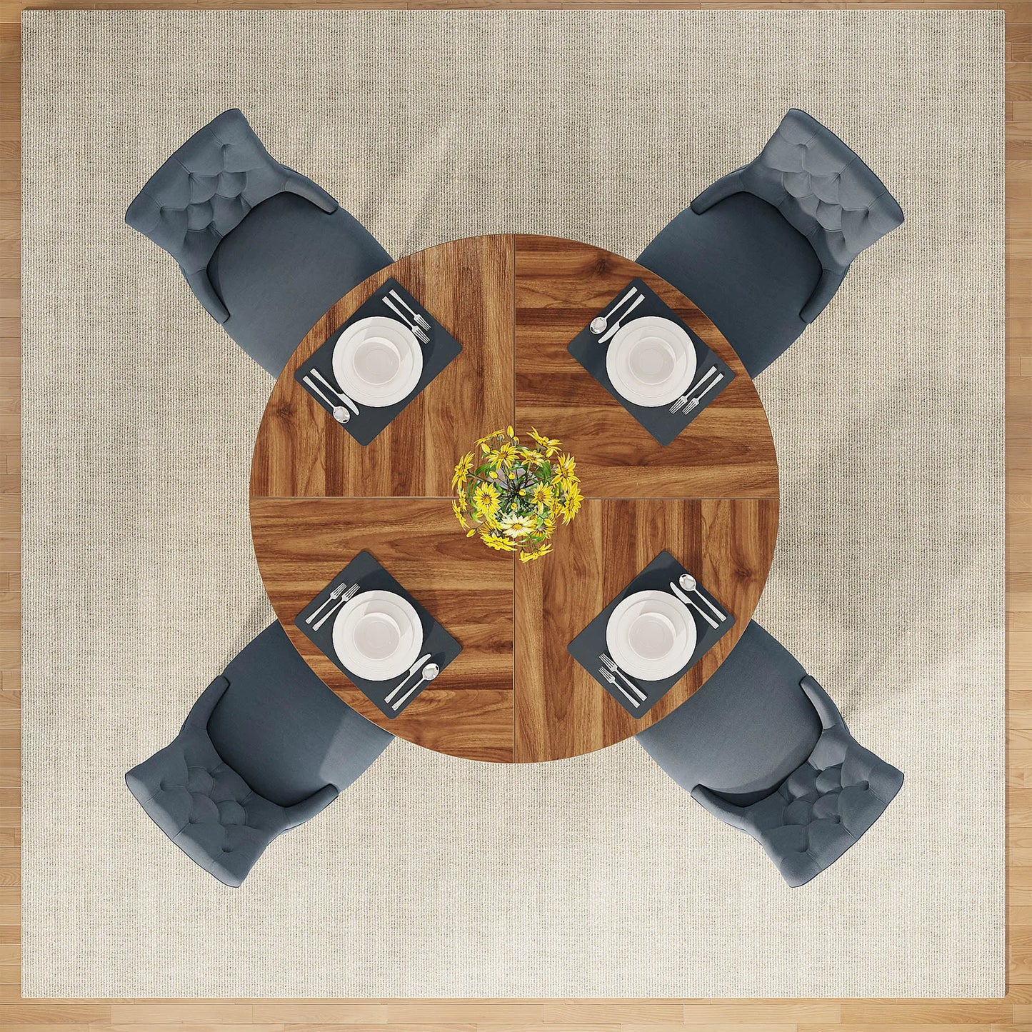 Tribesigns Round Dining Table for 4, 47 Inch Farmhouse Kitchen Table ,Small Kitchen Table Dining Room