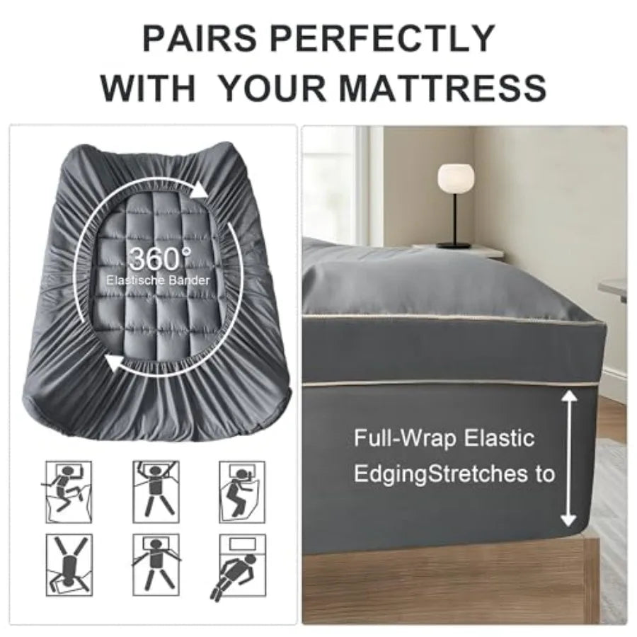 2~3In Mattress Topper Size Pillow Top - Extra Thick Padded Mattress Pad and Protector, Breathable Fitted Deep Pocket 8-21, Ultr