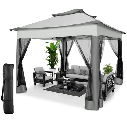 11x11 Pop Up Gazebo, One-Push Canopy Tent with Mosquito Nettings, 10x10 Outdoor Canopy Shelter with Double Roof Ventiation