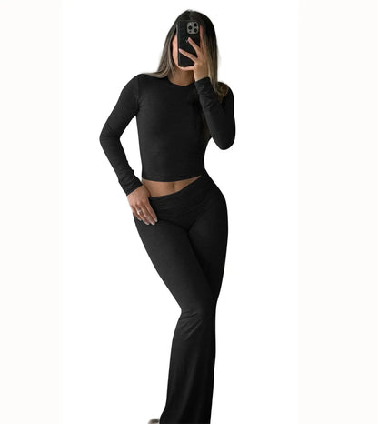 Women's Yoga Two-Piece Set ,Long-Sleeve Wide-Leg Activewear, Yoga  Coordinated Set