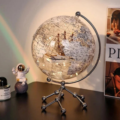 Luxury Modern Globe Ornament With Sailboat Accent, Elegant Metal Sculpture For Living Room ,TV Stand ,Wine, Cabinet, Office Desk