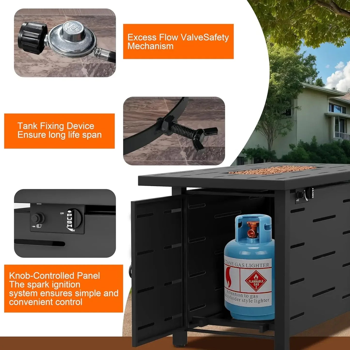Walsunny 43 inch Outdoor Propane Fire Pit, 50,000 BTU Pit Table with Lid, Waterproof Cover