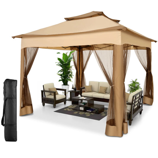 11x11 Pop Up Gazebo, One-Push Canopy Tent with Mosquito Nettings, 10x10 Outdoor Canopy Shelter with Double Roof Ventiation
