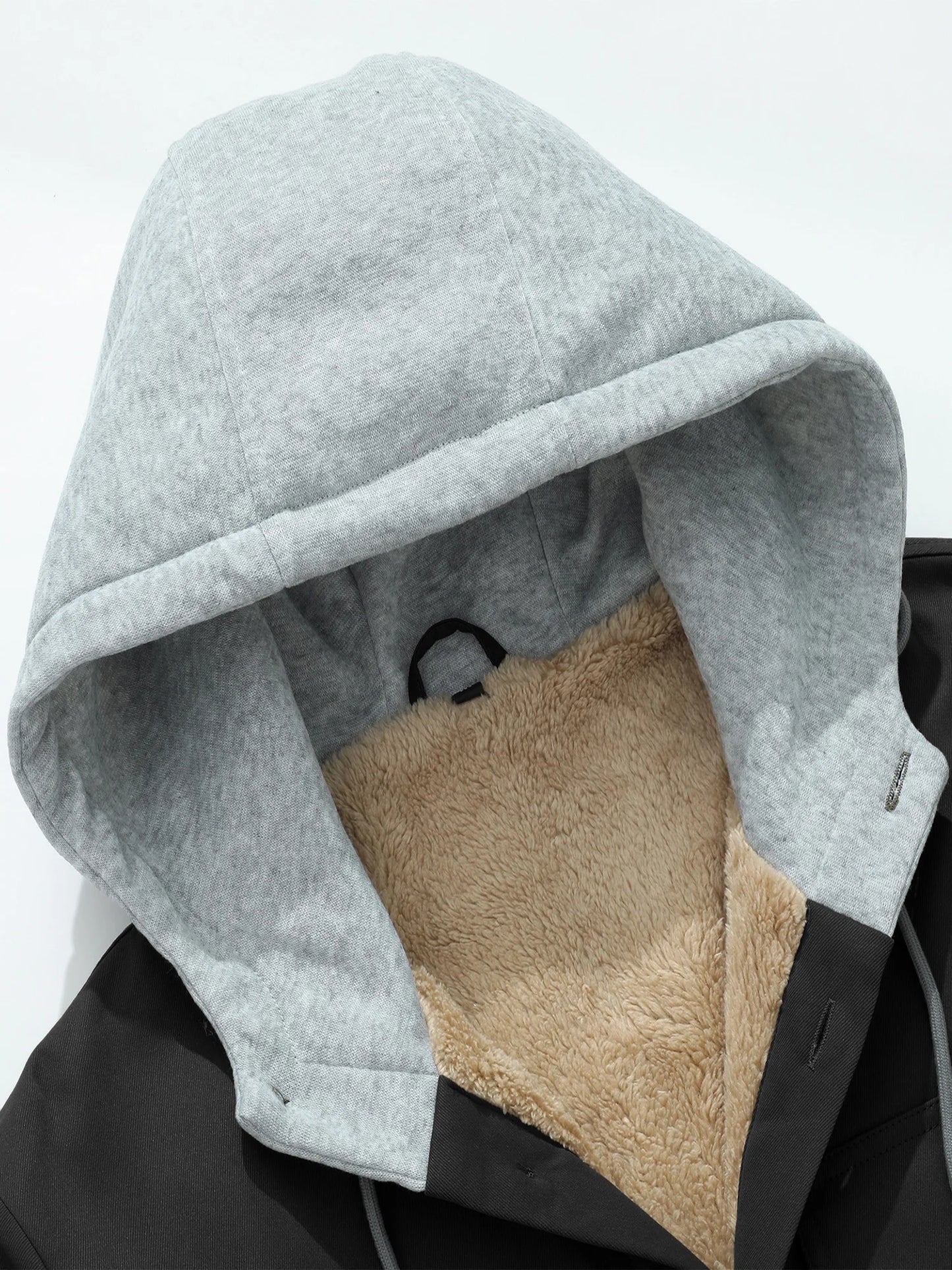 Men's Fleece-Lined Winter Hooded Jacket- Button-Front,  with Dual Chest Pockets,