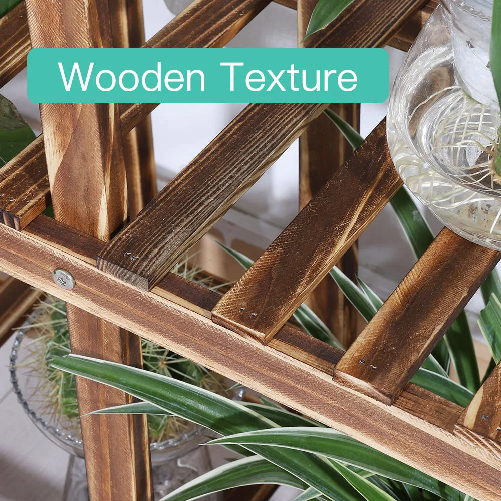 Multi-Layer Wood Plant Stand Rack, Outdoor Indoor Rolling Flower Pot Holder with Wheels
