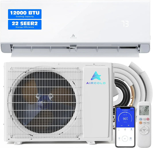 Mini Split AC & Heating System: Ductless Air Conditioner with Heat Pump | 12000 BTU 115V Inverter Split Unit with WiFi App Control Compatible and Alexa & Google Covers Up To 750 Sq.Ft