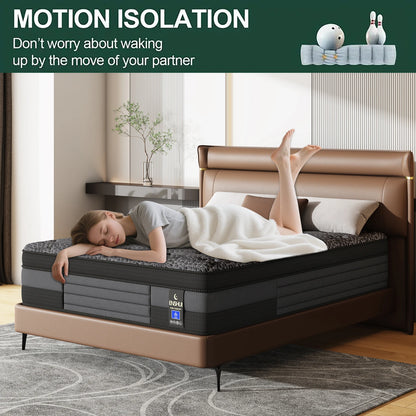 12"Twin Full Queen King Hybrid Mattress For Back Pain Relief Feel, Breathable, CertiPUR-US Certified,In a Box,Motion Isolation