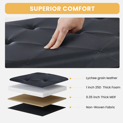43 Inches Leather Folding Ottoman Storage, Footstool Toy Box,  Bench Load 660 lbs, Foot Rest Stool For Living Room, Storage for Bedroom