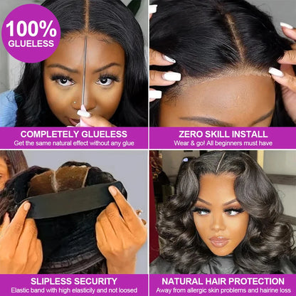 13x4 Glueless Body Wave Short Bob Wig, Human Hair Brazilian Ready To Go Lace Frontal Wig Pre Cut No Glue For Women