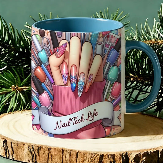 11Oz Ceramic Cup, Special for Manicurists , with Manicurist Life Pattern and Cup Mouth Design,  Suitable for Manicurists, Beauticians, Salon Gifts, Manicurist Birthday Gifts (no Assembly Required)