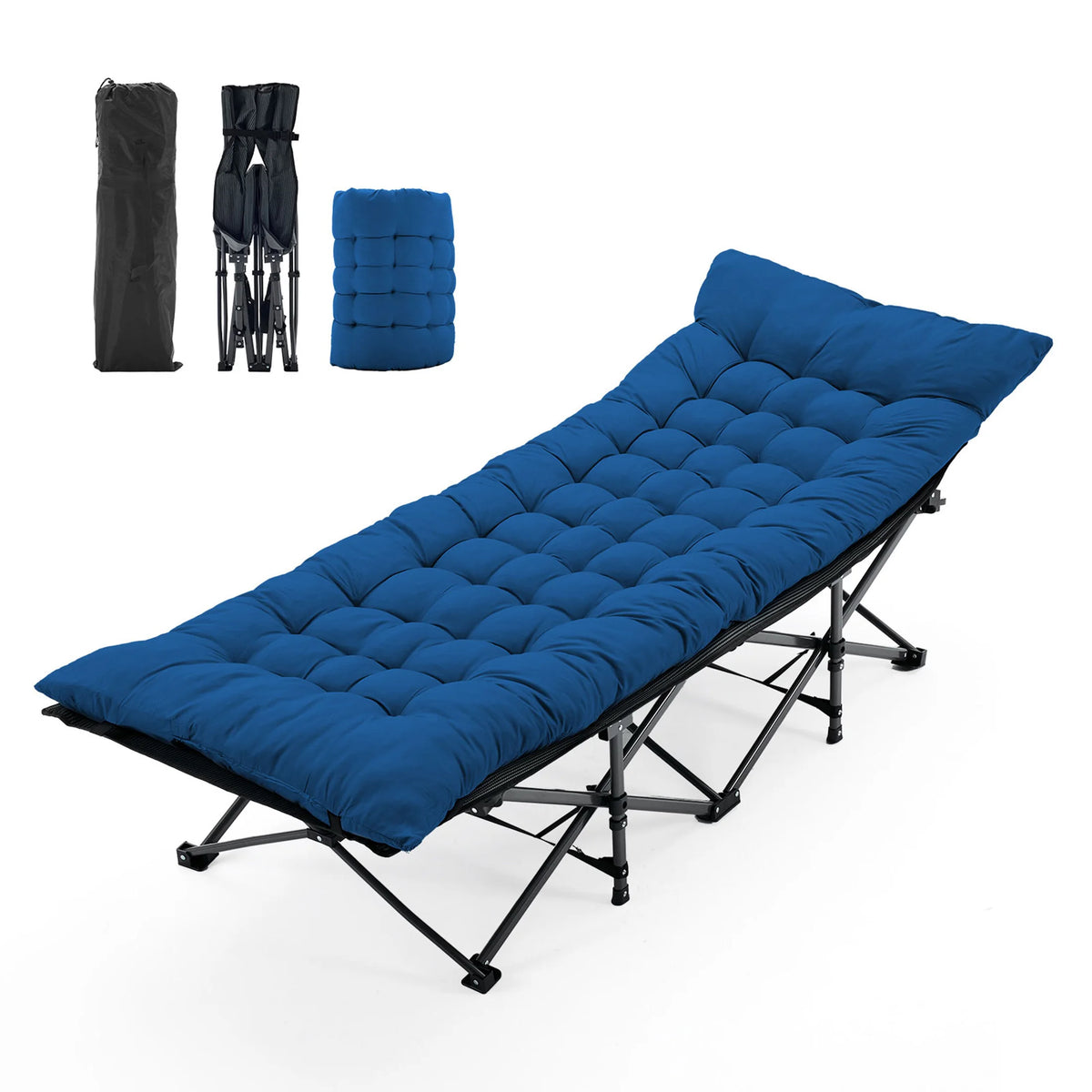 Folding Camping Beach Lounge Chair, Portable 3.5'' Cushion, 440 lbs Sturdy Frame Compact Carry With Storage Bed for Outdoor