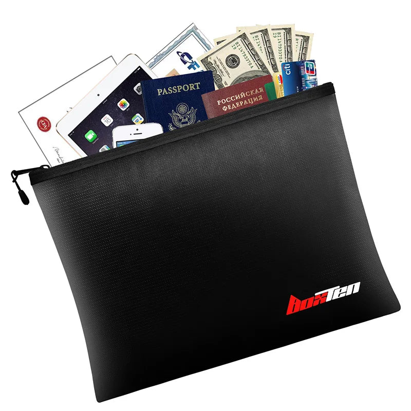 New Fireproof Document Bag, Waterproof Money Bags, Fire Safe Storage Pouch with Zipper Cash File Envelope Holder for Home Office