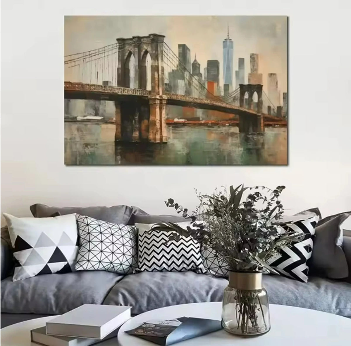 Modern Abstract Painting, Thick Texture, Handmade Canvas Art, New York City Handpainted, Home Wall Decor Oil Paintings Unframed