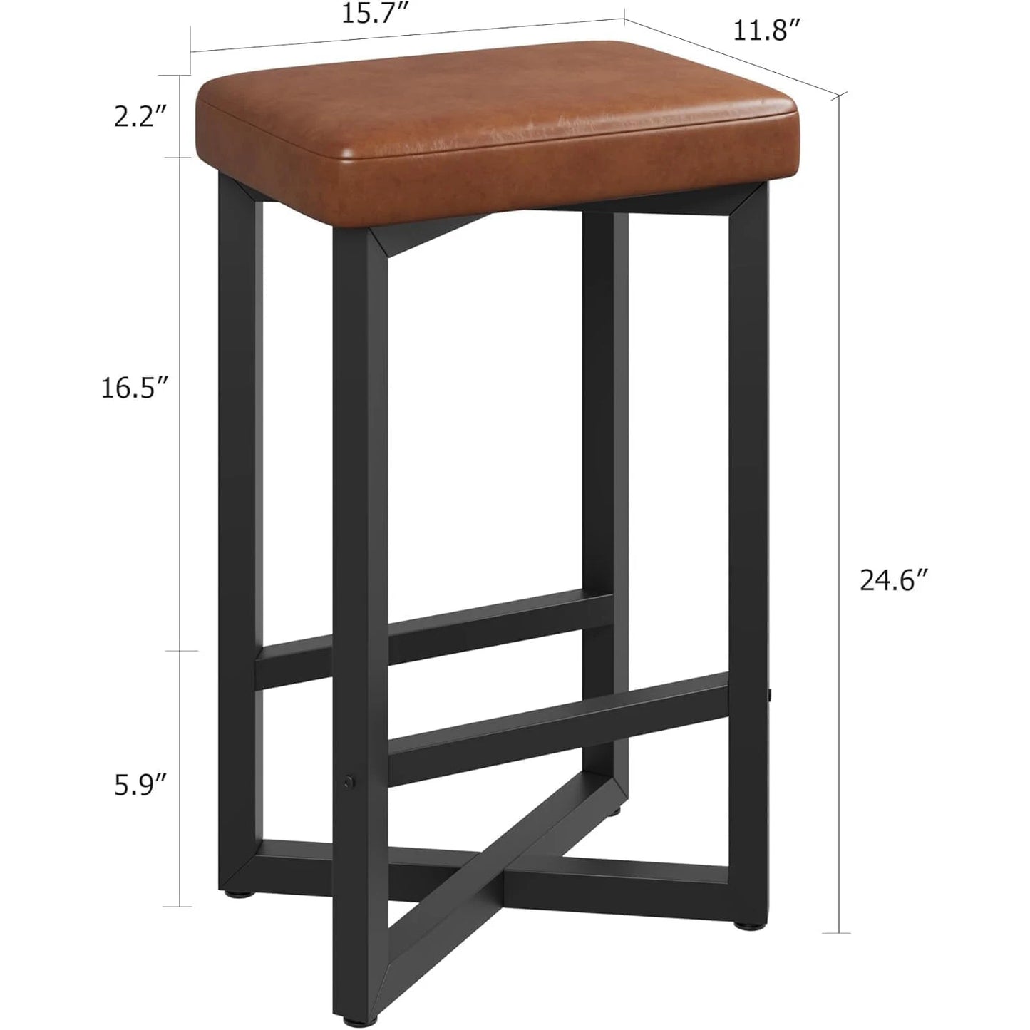 2PCS 24" Bar Stools Set, Counter Height Backless Barstools with Metal X-Frame, PU Leather Seats for Home Kitchen Bar Dining Room
