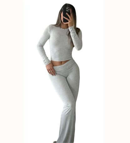 Women's Yoga Two-Piece Set ,Long-Sleeve Wide-Leg Activewear, Yoga  Coordinated Set
